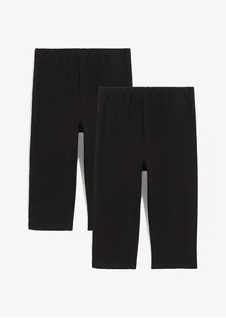 Capri-Leggings aus elastischem Bio-Baumwoll-Mix (2er Pack) in schwarz von vorne - bonprix