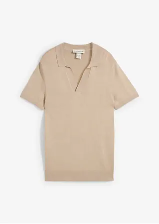 Sommerliches Feinstrick-Poloshirt in beige von vorne - bonprix