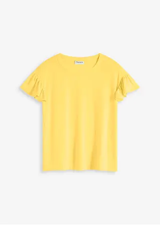 Shirt mit Volants-Ärmeln in gelb von vorne - bonprix