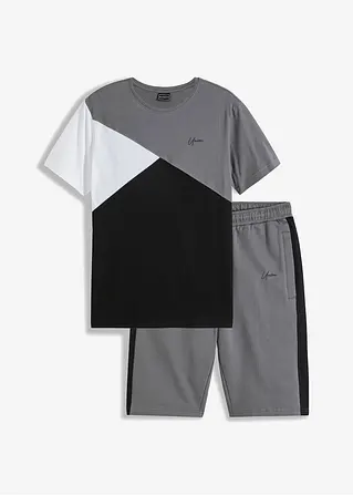 T-Shirt und Sweat-Bermuda aus reiner Baumwolle (2-tlg.Set) in grau von vorne - bonprix