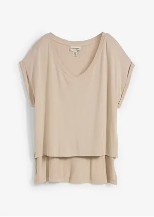 Oversized-Shirt aus fließendem Viskose-Mix in beige von vorne - bonprix