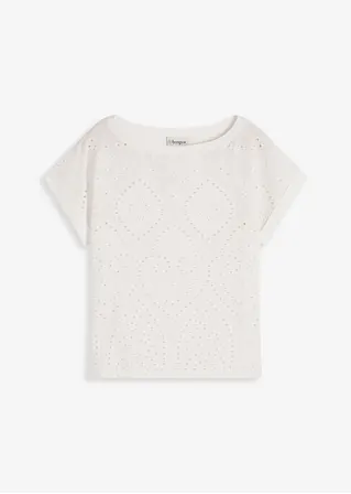 Shirt mit Lochspitze in weiß von vorne - bonprix
