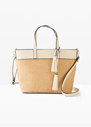 Shopper in Strohoptik in beige von vorne - bonprix