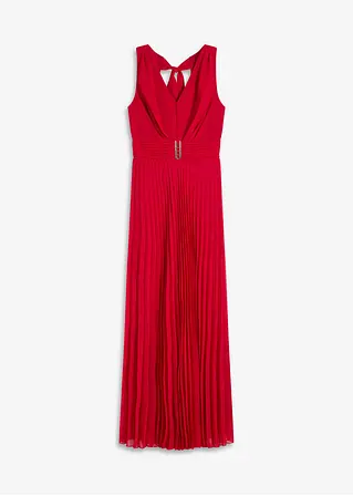 Chiffonkleid mit Plisseé-Rock und Accessoire-Schnalle in rot von vorne - bonprix