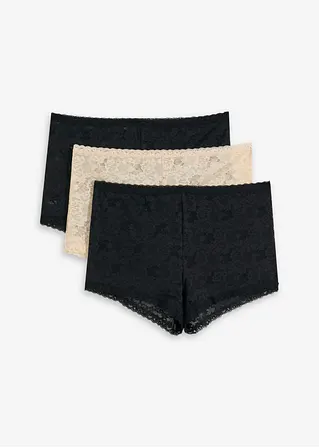 Damen Boxer (3er Pack) aus Spitze in schwarz von vorne - bonprix