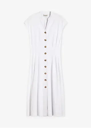 Midikleid aus leichtem Leinen-Mix in weiß von vorne - bonprix