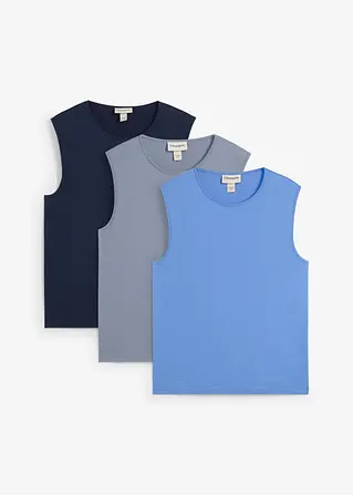 Muskelshirt (3er Pack) in blau von vorne - bonprix