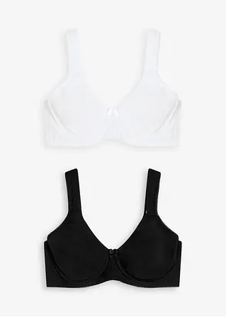 Minimizer T-Shirt BH ohne Bügel mit Bio-Baumwolle (2er Pack) in schwarz von vorne - bonprix