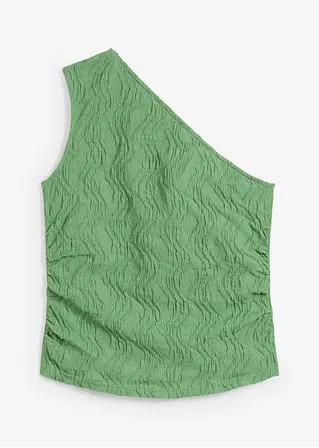 One-Shoulder-Top in Struktur Optik in grün von vorne - bonprix