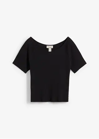 Figurbetontes T-Shirt aus reiner Bio-Baumwolle in schwarz von vorne - bonprix