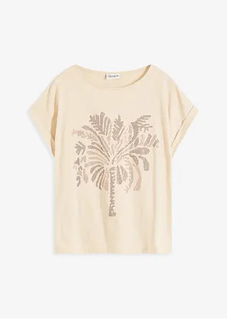 Shirt aus Baumwolle mit Nietenapplikation in beige von vorne - bonprix