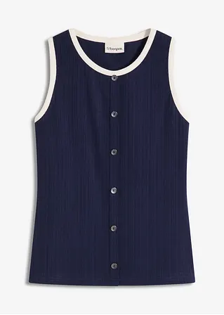Jersey Tanktop mit Kontrastblende in blau von vorne - bonprix