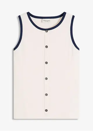 Jersey Tanktop mit Kontrastblende in beige von vorne - bonprix