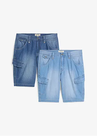 Leichte Jeans-Cargobermuda aus reiner Baumwolle, Relaxed Fit (2er Pack) in blau von vorne - bonprix