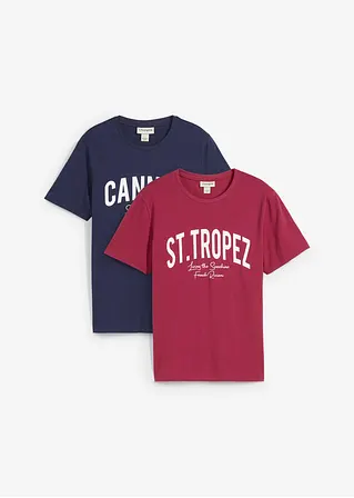 T-Shirt (2er Pack) aus reiner Bio-Baumwolle in rot von vorne - bonprix