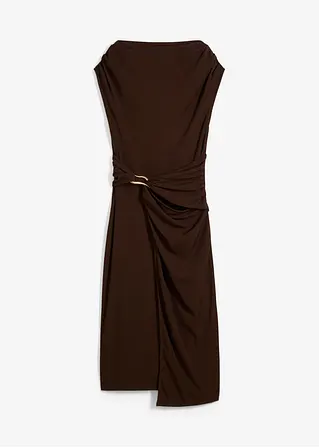 Drapiertes Midikleid in Rippoptik in braun von vorne - bonprix
