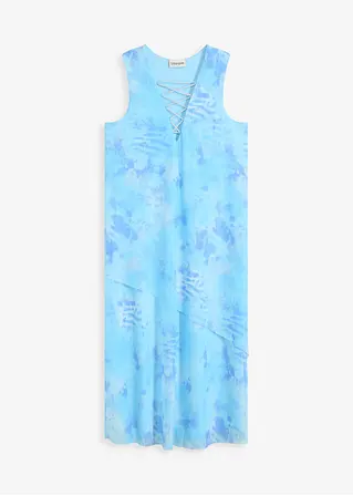 Midikleid mit Mesh und Glitzerschnürung in blau von vorne - bonprix