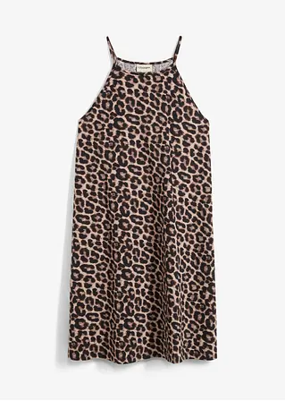 Kleid mit Leodruck aus reiner Baumwolle in beige von vorne - bonprix