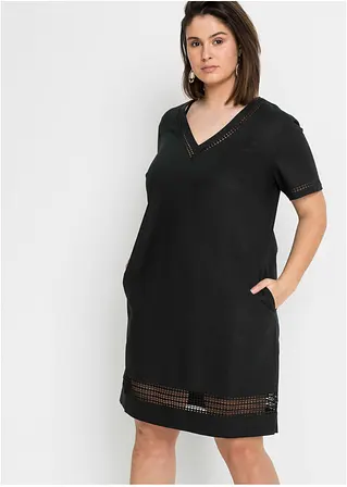 Kleid mit Spitzeneinsatz in schwarz von vorne (Totalaufnahme) - bonprix