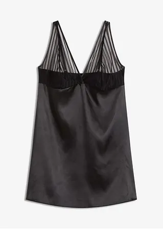 Satin Negligé in schwarz von vorne - VENUS