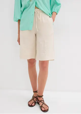 Bermuda aus fließendem Viskose-Mix in beige von vorne - bonprix