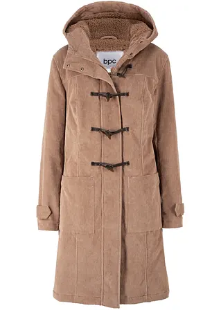 Gefütterter Cord-Dufflecoat in braun von vorne - bonprix