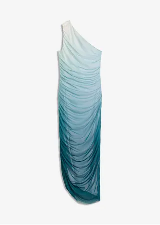 One-Shoulder-Kleid mit Mesheinsatz in petrol von vorne - bonprix