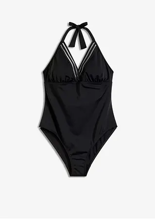 Neckholder-Badeanzug mit tiefem Ausschnitt in schwarz von vorne - bonprix