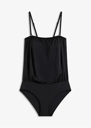 Bandeau-Badeanzug mit abnehmbaren Trägern in schwarz von vorne - bonprix