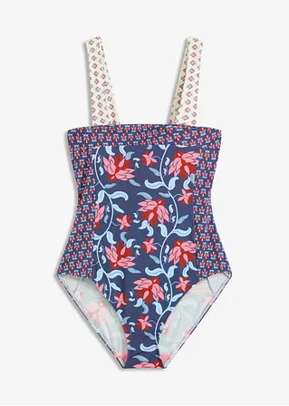 Bandeau-Badeanzug mit breiten Trägern in blau von vorne - bonprix