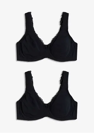 Minimizer T-Shirt-BH mit Bügel mit Bio-Baumwolle (2er Pack) in schwarz von vorne - bonprix