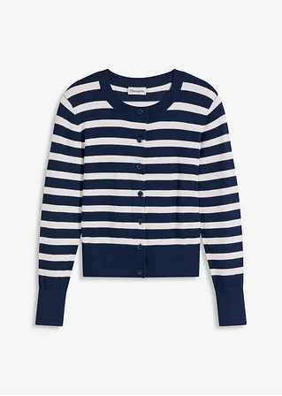 Feinstrick-Cardigan mit Streifen in blau von vorne - bonprix