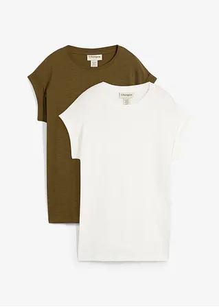 Longshirt aus reiner Bio-Baumwolle (2er Pack) in grün von vorne - bonprix