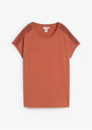 Lockeres Shirt mit Spitze in braun von vorne - bonprix