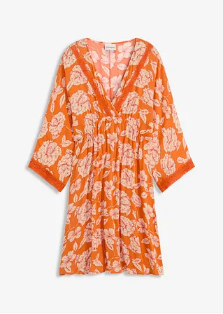Tunika-Kleid mit Spitze aus strukturierter Viskose in orange von vorne - bonprix