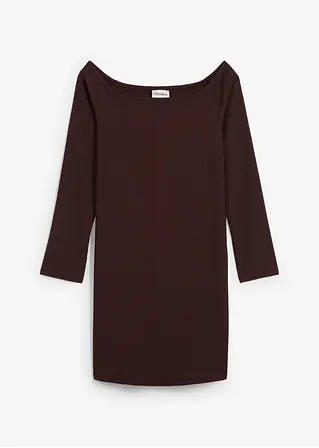 Carmen-Kleid aus strukturiertem Crêpe in braun von vorne - bonprix