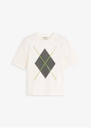 Halbarmshirt mit Pailetten und Druck in weiß von vorne - bonprix