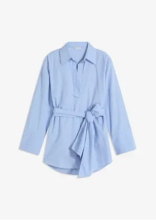 Schluppenbluse aus reiner Baumwolle in blau von vorne - bonprix