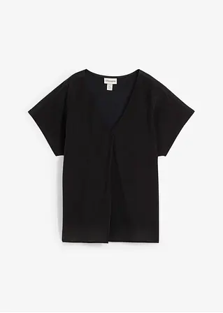 Shirt mit Seidenanteil und Webeinsatz in schwarz von vorne - bonprix