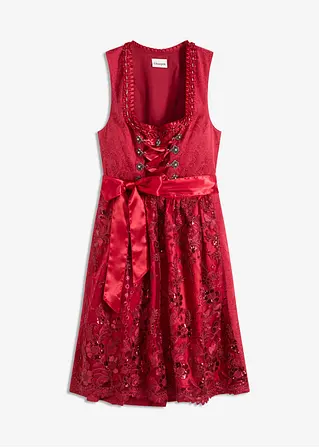 Dirndl mit Pailletten Schürze (2-tlg.Set) in rot von vorne - bonprix