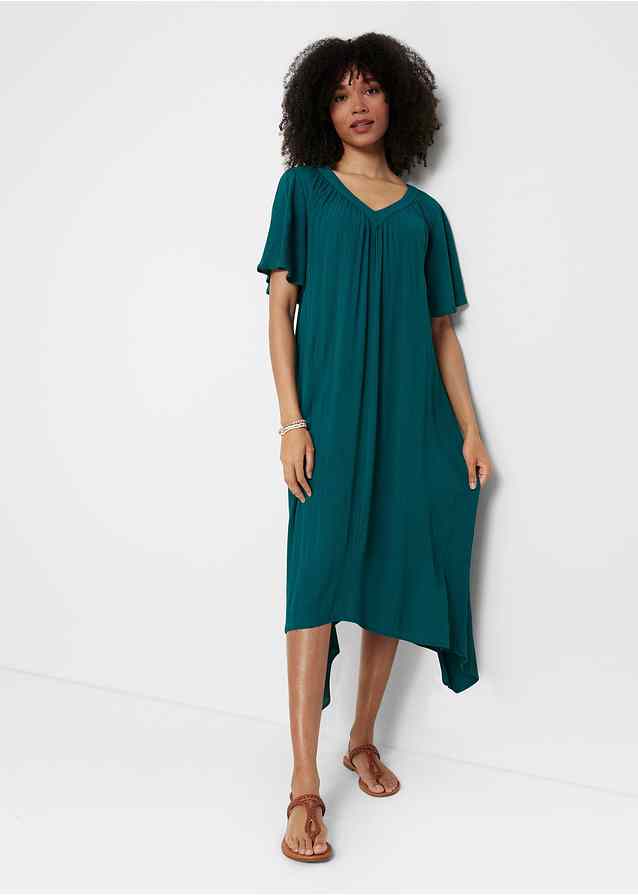Kaftan-Kleid im Oversize-Look mit schönem V:Ausschnitt und Volantärmeln aus  nachhaltiger Viskose