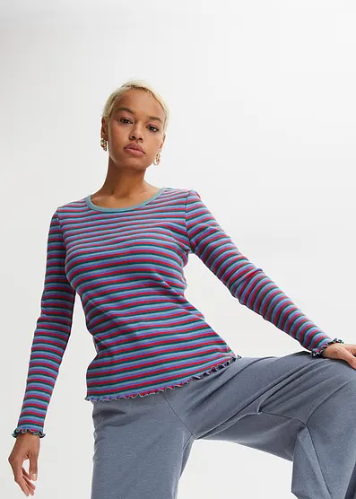 Футболка Bonprix Rippshirt gestreift aus Bio-Baumwolle