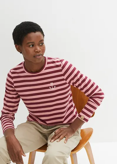 Футболка Bonprix Gestreiftes Langarmshirt mit Stickerei