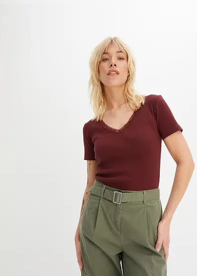 Футболка Bonprix Rippshirt mit Spitze