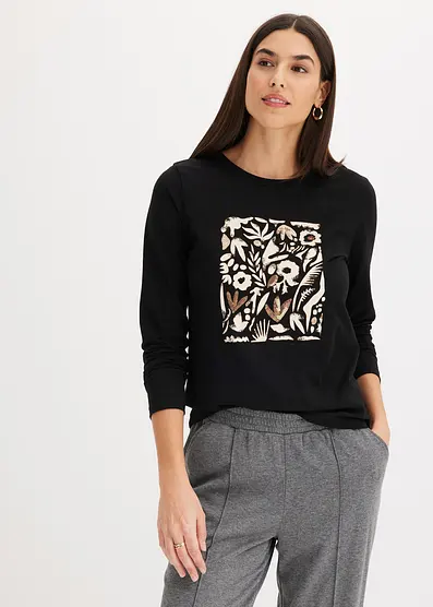 Футболка Bonprix Langarmshirt mit Bio-Baumwolle