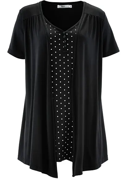 2 in 1 Shirt mit V-Ausschnitt, kurzarm in schwarz von vorne - bonprix