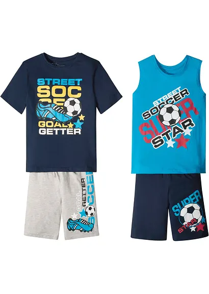 T-Shirt + Tanktop + Bermudas (4-tlg. Set) in blau von vorne - bonprix