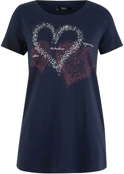 Shirt mit Herzdruck aus Bio-Baumwolle in blau von vorne - bonprix