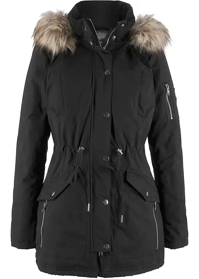 Warmer Parka, gefüttert in schwarz von vorne - bonprix