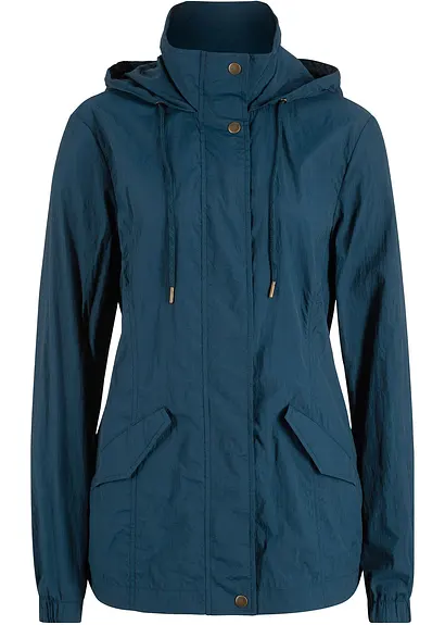 Sehr leichte Übergangsjacke mit Kapuze in blau von vorne - bonprix